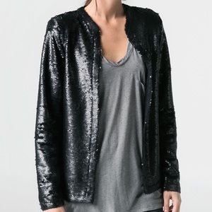 MANGO Sequined Black cardigan blazer